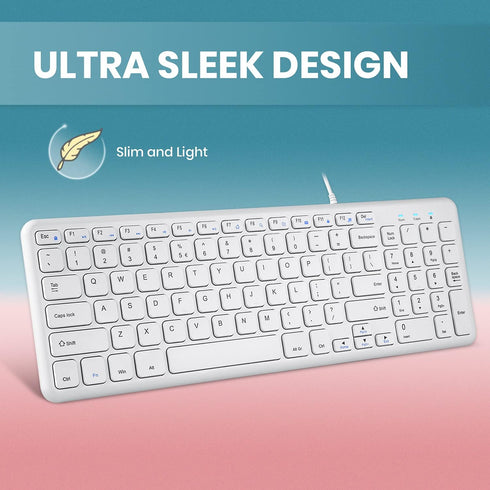 Perixx PERIBOARD-213W Wired Quiet USB Scissor Keyboard - 14.45x4.76x0.70 Inches - Compact Design with Number Pad - White - US English (PERIBOARD-2...