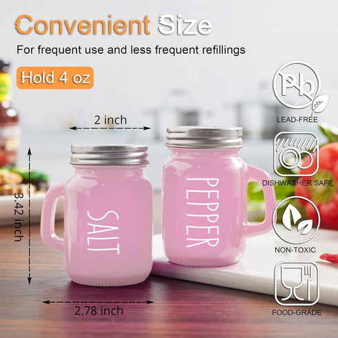 Pink Salt and Pepper Shakers Set - Pink Kitchen Accessories - Pink Kitchen Decor - 4 oz Glass Salt and Pepper Set for Cooking Table, RV, BBQ, Easy...