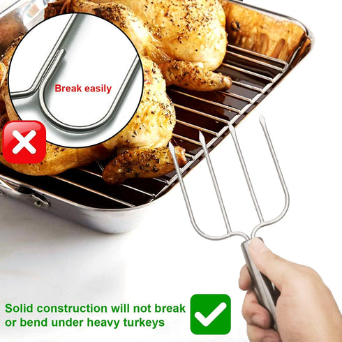 KAYCROWN Stainless Steel Turkey & Roast Lifters, Set of 2 - Turkey and Poultry Lifters Roaster Poultry Forks Great for Thanksgiving, Transfer Turk...