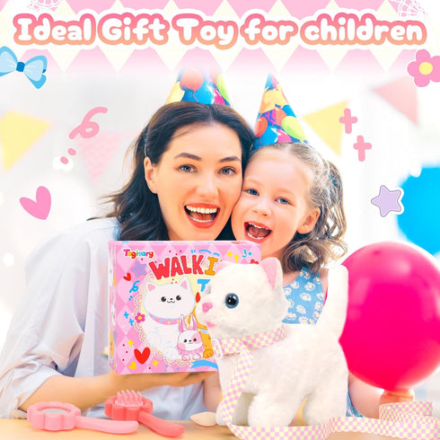 Tagitary Plush Toys Electronic Toy Cat That Walking and Meowing,Tail Wagging Interactive Toy Cat for Kids with Leash,Easter Christmas Birthday Gif...