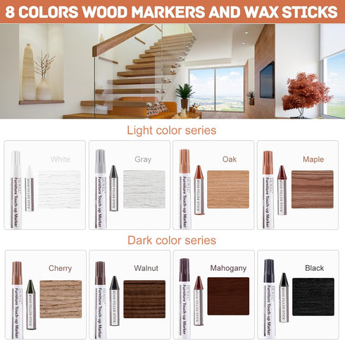 DEWEL Furniture Markers Touch Up, 17 Pcs Wood Scratch Repair Kit, Upgrade Wood Furniture Repair Markers and Wax Sticks for Stains, Scratches, Wood...