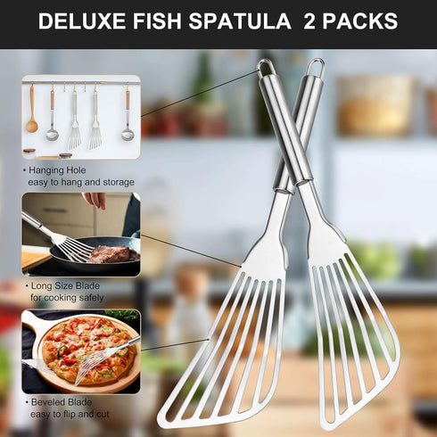 2-Piece Premium Fish Spatula Set, Big Size Stainless Steel, Thickness Blade Turner for Cooking, Flipping, Frying and Grilling...