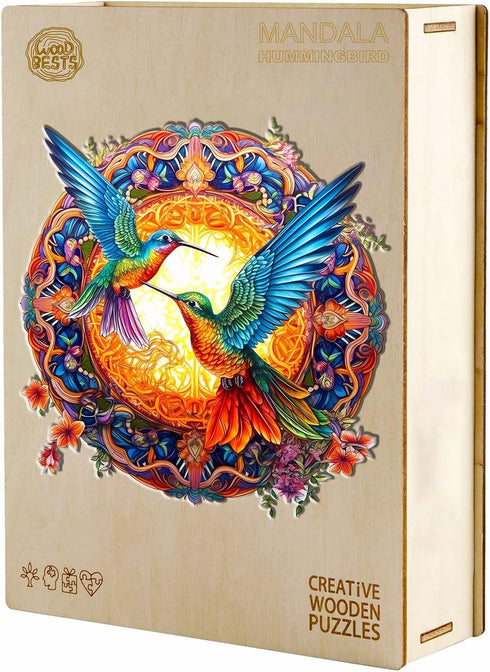 Wooden Jigsaw Puzzles, Mandala Hummingbirds Wooden Puzzles for Adults and Kids, Unique Shape Animal Wooden Puzzle, Wood Puzzles Adults, Perfect Ch...