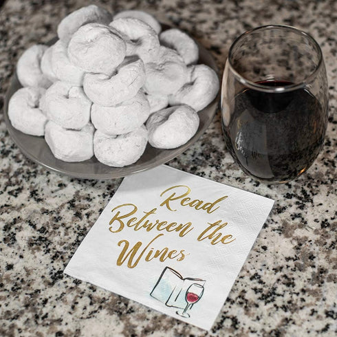 30 Pk, Read Between The Wines" Cocktail 3-Ply Paper Party Napkins for Book Club, Wine Night, Womens Group or Girls Night...