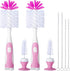 2 Pack Baby Bottle Brush with 4 Pack Straw Brushes, 10.2" Nylon Brushe with Nipple Cleaner and Stand Suction Cup, Pink...