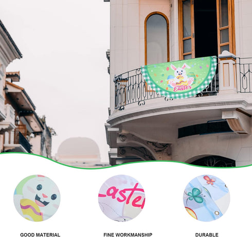 PRETYZOOM 2 Pcs Easter Fan Flags Half Fan Banner Decoration Happy Easter Cartoon Rabbit Eggs Semi-Circular Flags Decorations Bunting for Outdoor F...