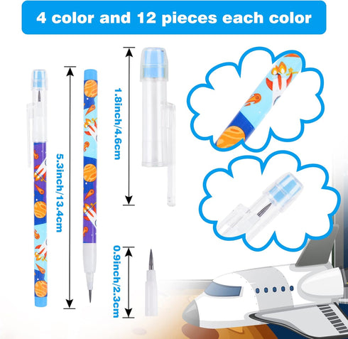 Kolewo4ever 48pcs Space Multi Point Pencils Fun Astronaut Pencils Planet Rocket Space Ship Pencils Non Sharpening Pop up Pencil for Classrooms, St...