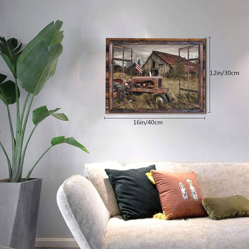 Fimtise Barn Pictures Wall Decor Old Tractor Farmhouse Canvas Painting Barn Wall Decor Framed Country Posters Home for Living Room Bedroom Bathroo...