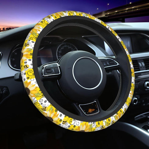 Sunflower Bee Steering Wheel Covers Universal Fit 15 Inches Neoprene Anti-Slip Car Wheel Protector for Women Girls...