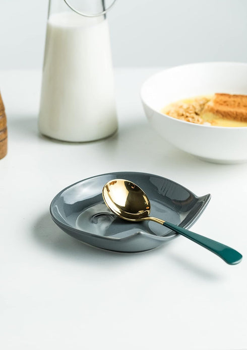 Ceramic Spoon Rest for Stove Top, Cat Cooking Spoon Holder for Kitchen Counter, Cute Spoon Rest Utensil Rest for Spatula Spoons Ladles, Dark Gray...