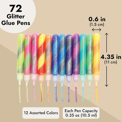 72-Pack Glue with Glitter Gel Pens for Kids - 0.35 Oz Rainbow Glue Stick Set for Arts and Crafts Projects, Slime Supplies, Scrapbooking, Cards (12...