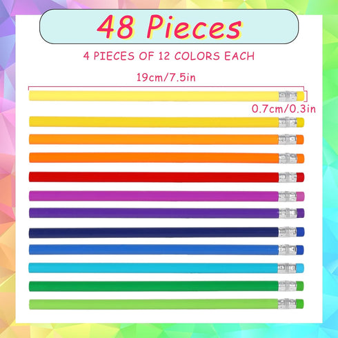 Whaline 48Pcs Colorful Pencils with Erasers Rainbow Color Wooden Pencils Unsharpened Writing Drawing Pencils for School Company Office Stationery ...