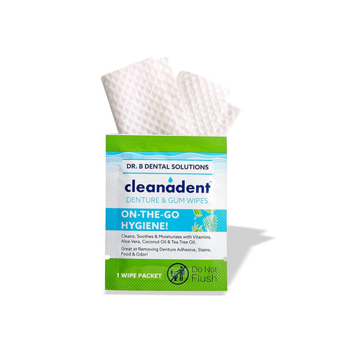 Dr. B Dental Solutions Cleanadent Wipes - Convenient Denture Cleaning Wipes, Refreshes Gums, No Artificial Colors/Flavors - 30 Pack...
