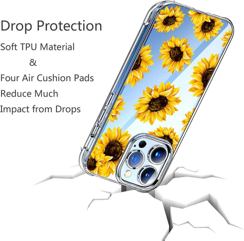 Sunflower Case Compatible for iPhone 13 Pro Max 6.7 Inch 2021, Sunflower Girls and Women Floral Clear Back Case Cover, Yellow Flower Transparent F...