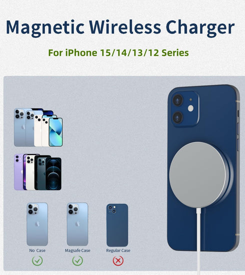 Magnetic Wireless Charger,15W Fast Wireless Charging Pad with USB-C 20W PD Adapter, Compatible with MagSafe Charger for iPhone 15/15 Plus/14/14 Pr...