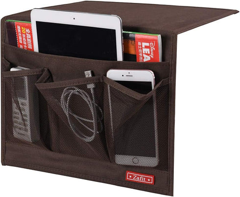 Bedside Storage Organizer - Table Cabinet Organizer Caddy for Remotes, Phone, Glasses (Classic 4 Pockets - Coffee)...