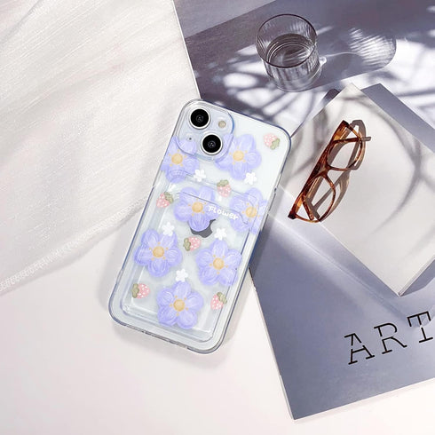 NITITOP Compatible for iPhone 14 Case Clear with Card Holder, Cute Flower Phone Cover for Women Girl, Protective Soft TPU Shock-absorbing Wallet C...