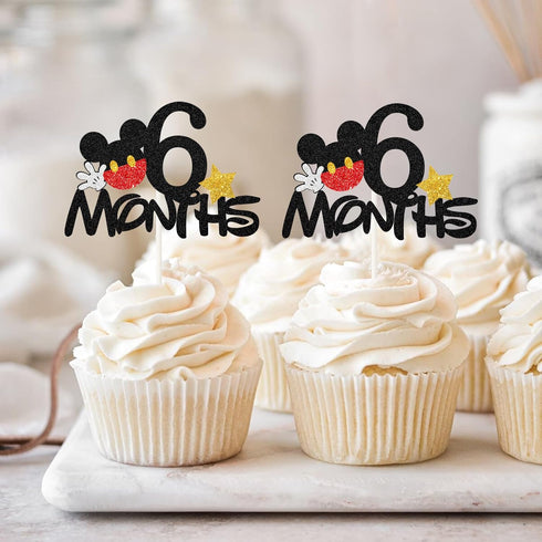 24 Pieces Mickey Mouse 6 Months Cupcake Topper,Disney 1/2 Half Year Birthday Food Picks for Baby Shower Party Decorations...