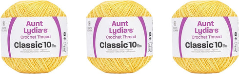 Aunt Lydia Classic Maize Crochet - 3 Pack of 350y/320m - Cotton - Gauge 10 - Crochet......