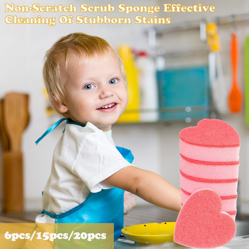 Heart Shaped Non-Scratch Scrub Sponge, Dual-Sided Cleaning Kitchen Sponge and Scrubber for Washing Dishes, Pots & Pans and Household Cleaning Supp...