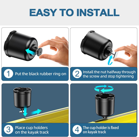 Kayak Cup Holder with Rubber Tab, Multifunctional Kayak Water Bottle Holder Drink Holder, Phone Holder, Fishing Tool, Kayak Track Mount Install, K...