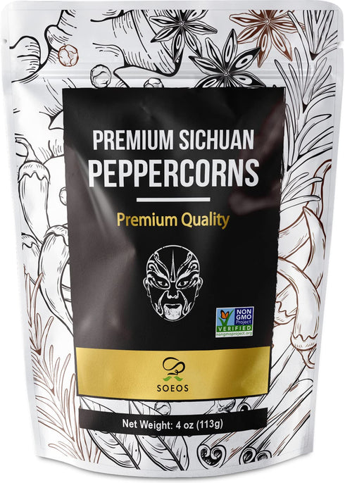 Soeos Premium Szechuan Peppercorns, 4oz(113g), Authentic Sichuan Red Peppercorn, Numbing and Tingle Effect, Less Seeds, Strong Flavor, Essential f...