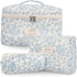 3Pcs Cotton Quilted Makeup Bag Large Travel Cosmetic Bag Coquette Makeup Pouch Cute Aesthetic Floral Toiletry Bag for Women Girls...