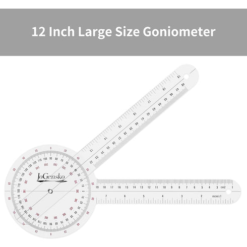 12 Inch Goniometer for Orthopaedic Use, 360 Degree Large Size Plastic Goniometer?Physical Therapy Angle Protractor Ruler for Knee Joints, Elbow, S...