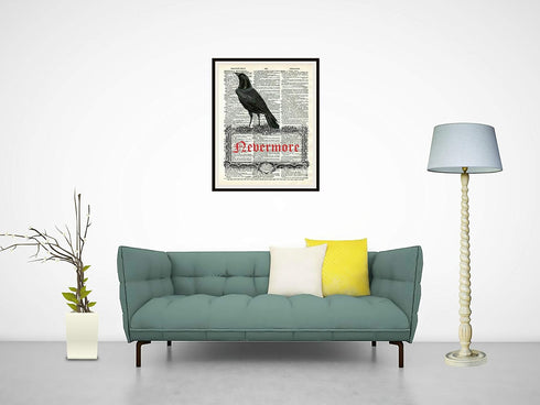 Set of 4 Edgar Allan Poe, Raven and Tell Tale Heart, Art Print Posters on Ephemera Dictionary Page Reproduction Background Unframed (8 x 10")...