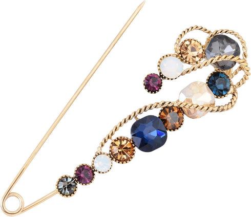 4.1" Vintage Rhinestone Crystal Flower Large Safety Pins Brooch Cardigan Scarf Sweater...
