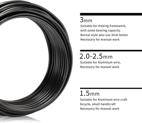 Aluminum Wire Black 9 gauge wire 3.0 mm 32.8 ft(10 M) Sculpture Metal Wire,Armature Wire for Clay,Wire for jewelry wire...