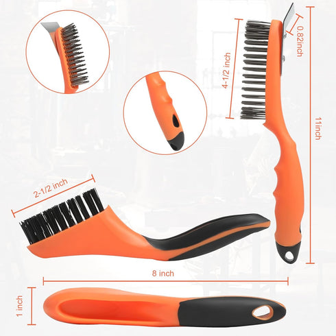 Wire Brush Cleaning Set 3Pc,Detail Brush 10-1/2" and 8",for Cleaning Welding Slag,Rust and Dust.Stainless Steel Brushes with Strong Handle & Metal...