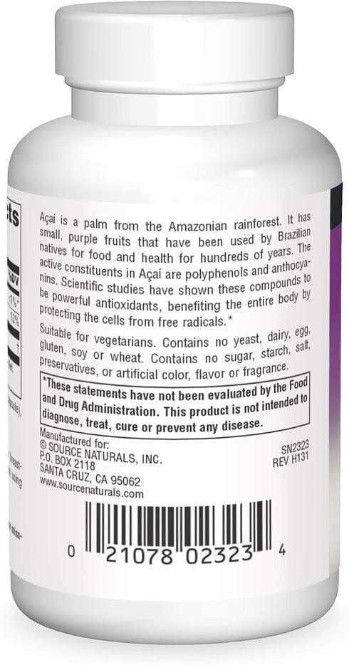 Source Naturals Acai Extract, Superantioxidant fro mBrazil, 500 mg - 60 Vegetarian Capsules...