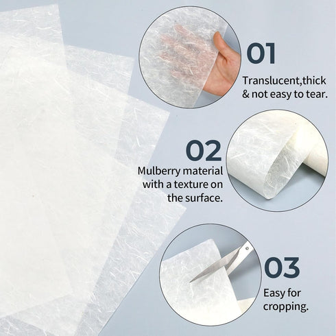 FIVEIZERO 100 Sheets A4 Mulberry Paper Sheets Natural Fiber Rice Paper,8.3 x 11.7in Natural Decoupage Tissue Paper for Writing Painting, Decorativ...