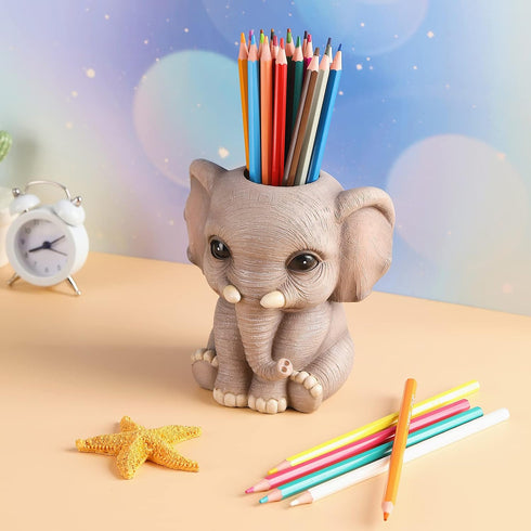 Elephant Pen Pencil Holder, Cute Animal Ornament Makeup Brush Holder Toothbrush Holder Home Office Desk Decor Organizer Accessory...
