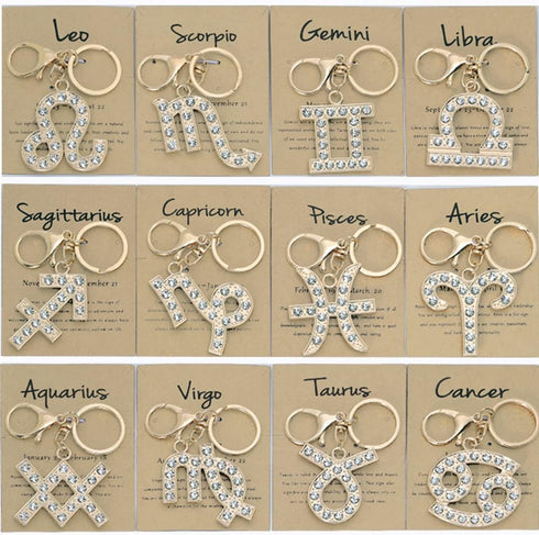 Constellation Keychain,2 Packs Gold and Silver Zodiac Creative Crystal Keychain,Novelty keychain Accessories...