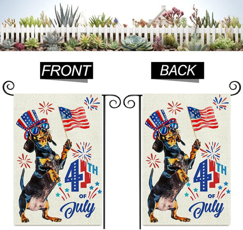 Sausage Dog 4th Of July Mini Garden Flag 12x18 Inch Double Sided, Best Chocie Independence Day Small Burlap Garden Flags for Outside, Decoration f...
