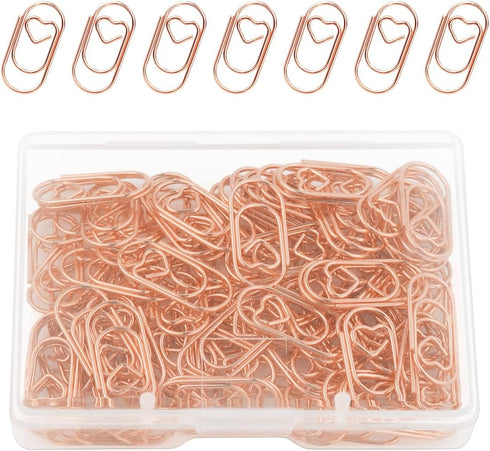 100 Pcs Love Heart Shaped Paper Clips, 0.78inch Cute Mini Paperclips for Office School Home Desk Organizers (Rose Gold)...