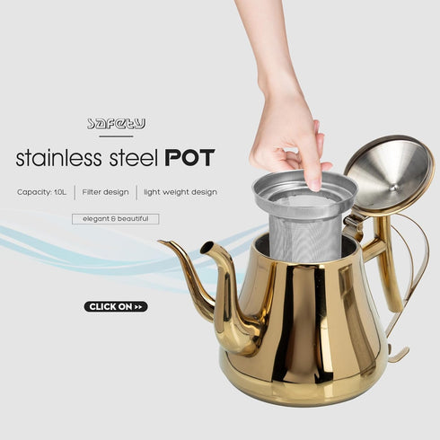 BESTOYARD Stainless Steel Teapot Coffee Pot for Camping Pitcher with Lid Camping Water Jug Whistling Kettle Gold Large Capacity Tea Pot Stainless ...