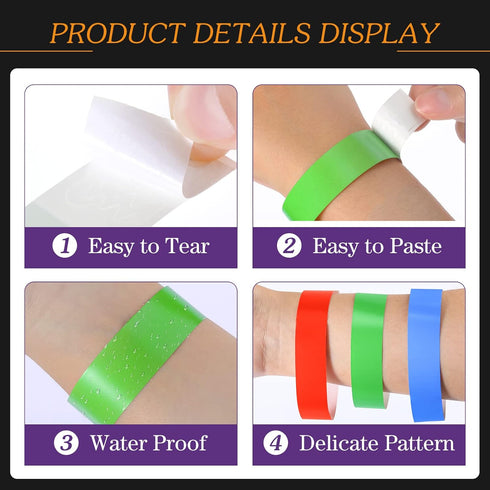 600 Counts Paper Wristbands Neon Wrist Bands Waterproof Hand Bands for Events Bulk Party Armbands Multicolor Pack Adhesive Bracelets Identificatio...