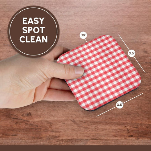 3dRose Red and White Gingham Pattern - Retro Checks Checkered Checked Rustic Italian Kitchen Dining Theme - Soft Coasters, Set of 8 (CST_113016_2)...