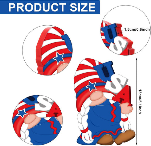 3 Pieces Patriotic Table Decorations American Gnome Wooden Signs Wood Freestanding Table Centerpieces for American Independence Day Memorial Day V...