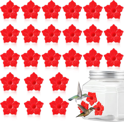 24 Pack Hummingbird Feeders Replacement Flowers Handheld Bird Feeder Replacement Parts Plastic Replacement Flowers for Outdoors Bird Feeding Ports...