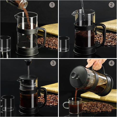PARACITY French Press Coffee/Tea Maker, Camping Mini Coffee/Tea Press of 304 Stainless Steel Filter and Heat Resistant Glass, Cold Brew Coffee Mak...