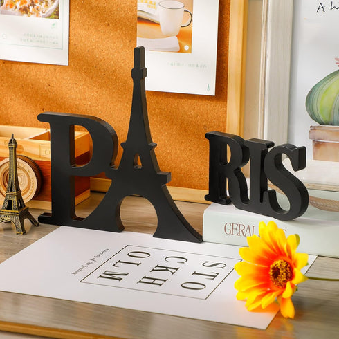 Blulu Paris Decor for Bedroom Wooden Eiffel Tower Table Decor Eiffel Tower Sign Letters for Home Living Room Office Bathroom(Black)...