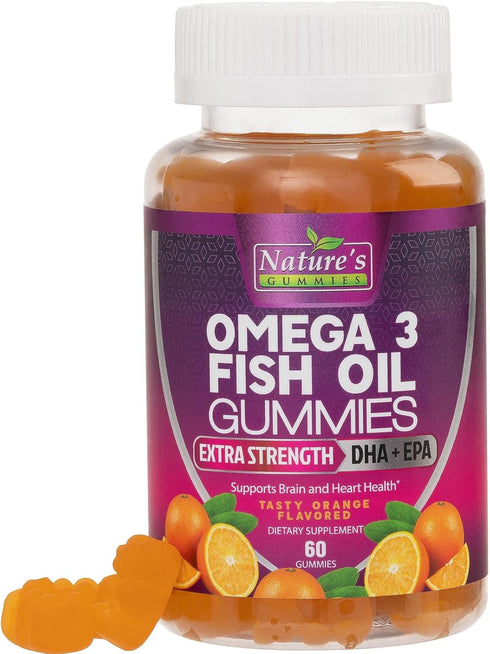 Omega 3 Fish Oil Gummies, Extra Strength Omega Fish Oil Supplement, High Absorption for Joint, Heart & Brain Support, Nature's Heart Healthy Omega...