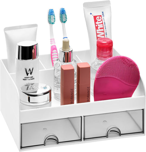 VITVITI Toothbrush Holders for Bathroom Sink, 6 Slots Bathroom Countertop Organizer with 2 Drawers, Plastic Kids Toothpaste Holder Bathroom Counte...