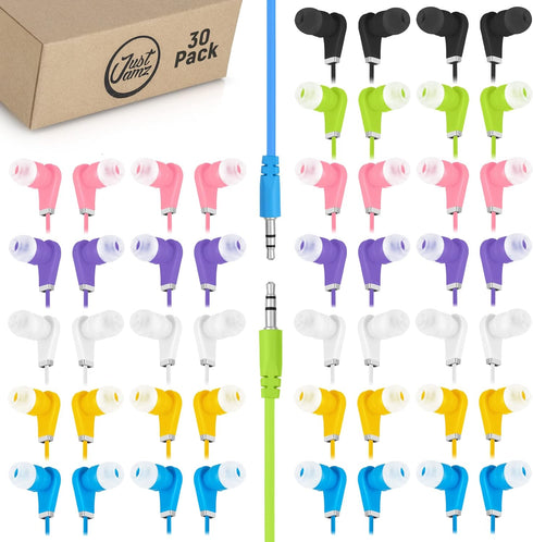 Earbuds Bulk Bits, 30 Pack | Multicolored Earbuds Pack, in-Ear 3.5mm Stereo in-Ear Headphones, Ear Buds Bulk, Disposable Headphones, Multi-Color E...