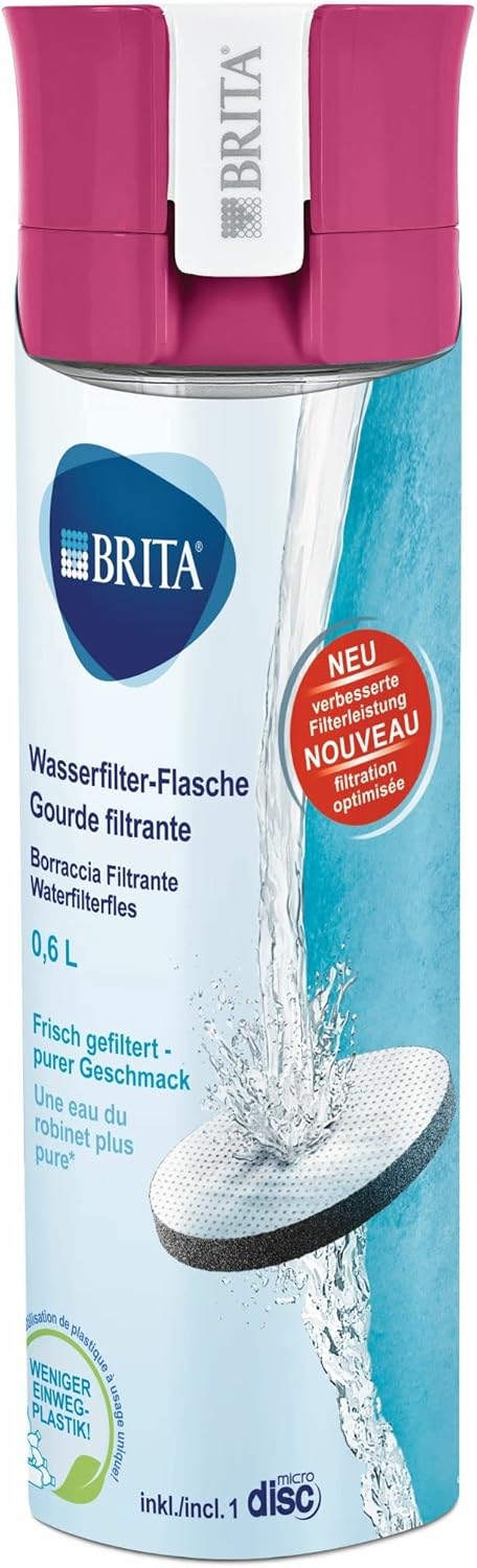 BRITA Fill and Go Vital Water Filter Bottle, Pink, Pack of 1...