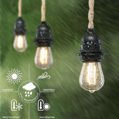 Industrial Weatherproof Ceiling Pendant Light Kit with Twisted Hemp Rope Hanging Lighting Cord Fixture 16.6FT Outdoor Chandelier for Industrial DI...